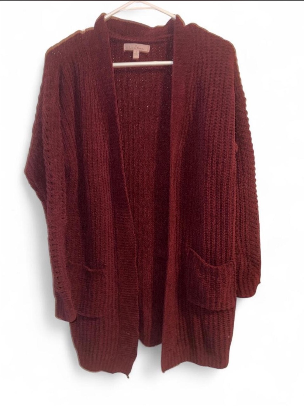 Love Tree Burgundy Open-Front Knit Cardigan